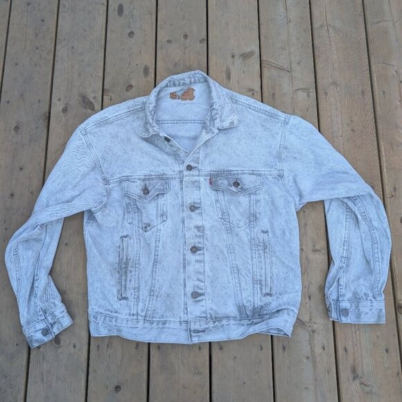 Vintage Y2K Levi's Bomber Jacket Men's M Blue Denim Light Wash Retro Collared